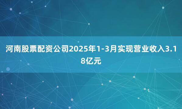 河南股票配资公司2025年1-3月实现营业收入3.18亿元